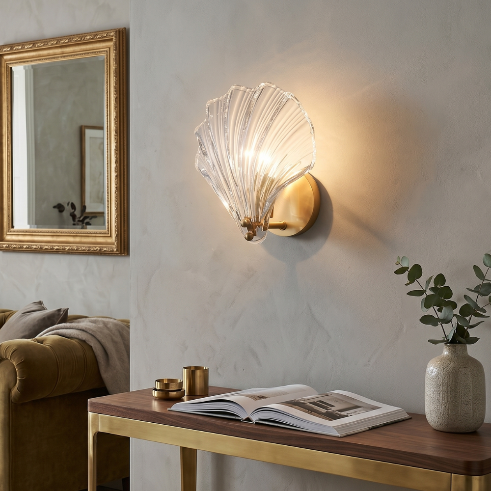 Elegant Shell Design LED Wall Sconce Brass Finish 99
