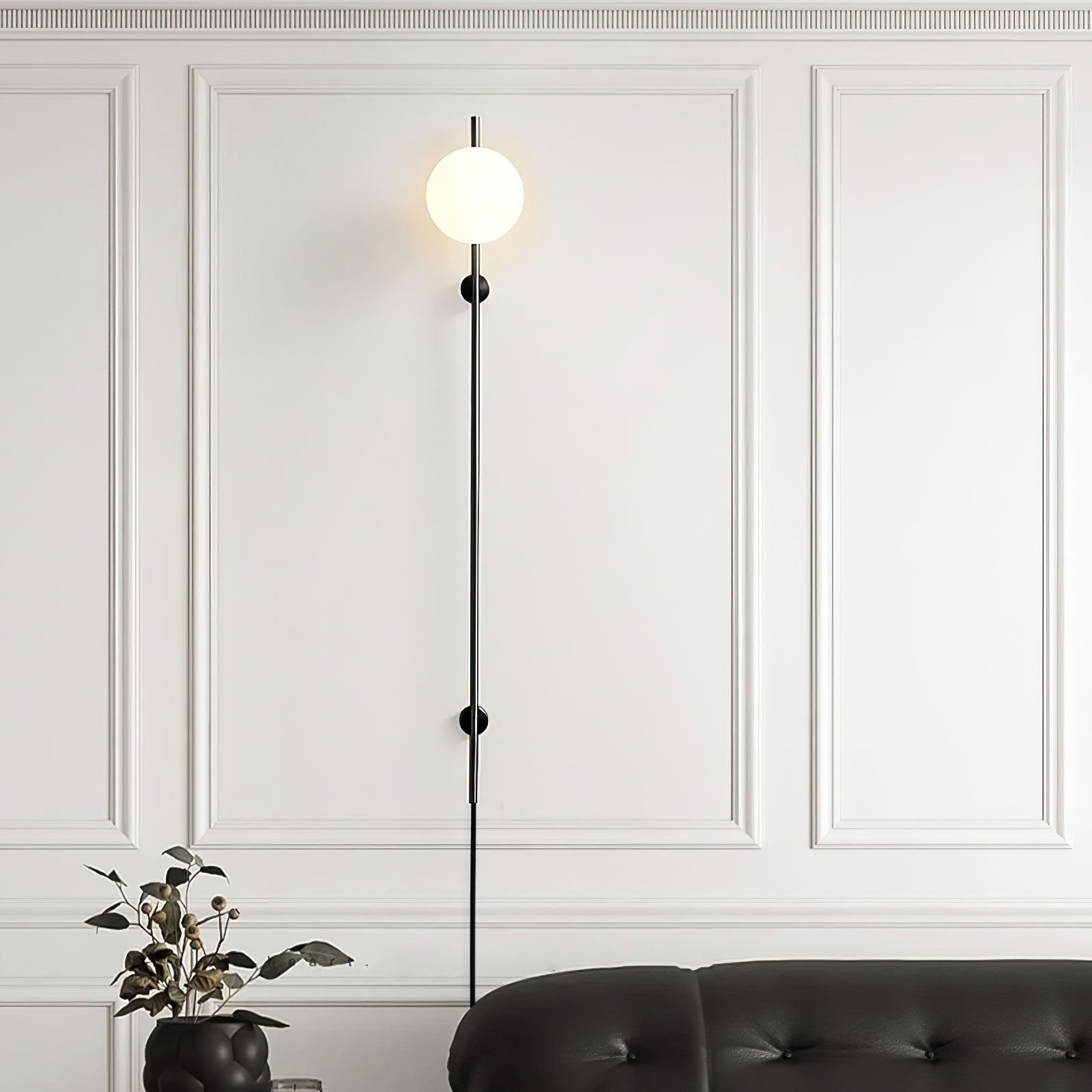 Elegant White Glass LED Wall Sconce Black Metal Finish 3