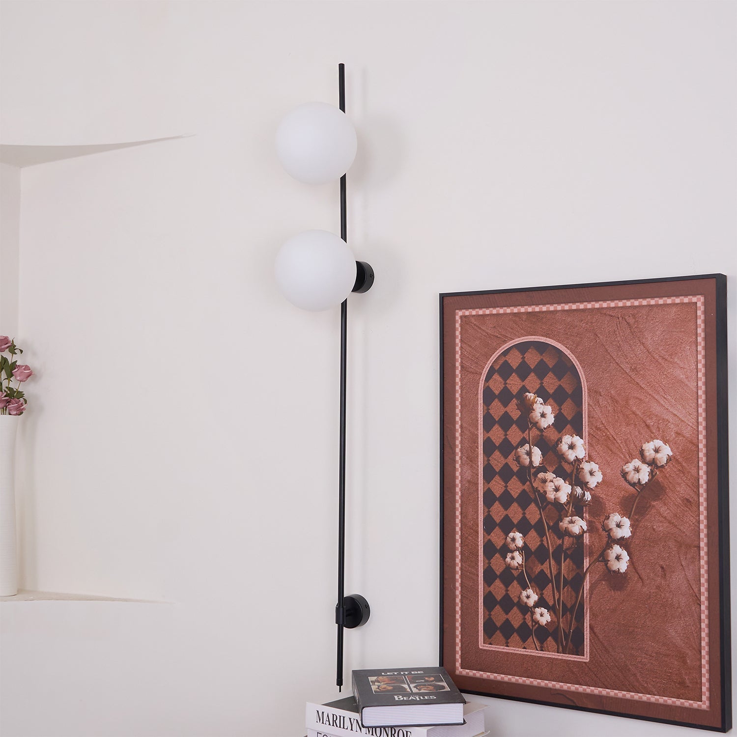 Elegant White Glass LED Wall Sconce Black Metal Finish 7