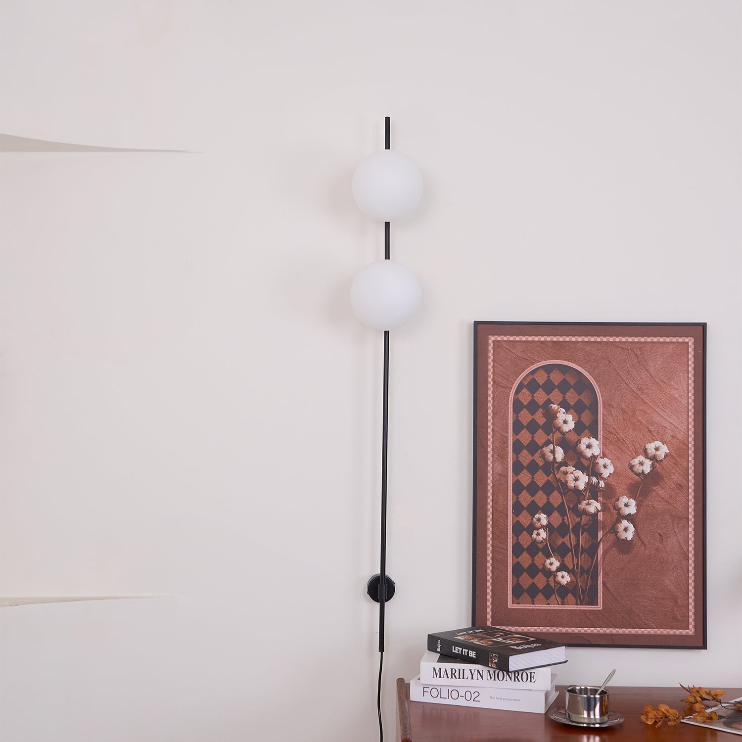 Elegant White Glass LED Wall Sconce Black Metal Finish 8
