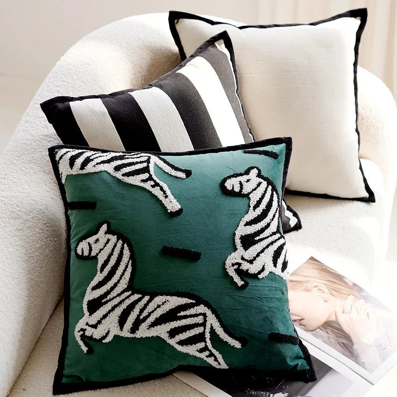 Embroidered Horse Print Throw Pillow Cover – Decorative Couch Pillow for Sofa 1
