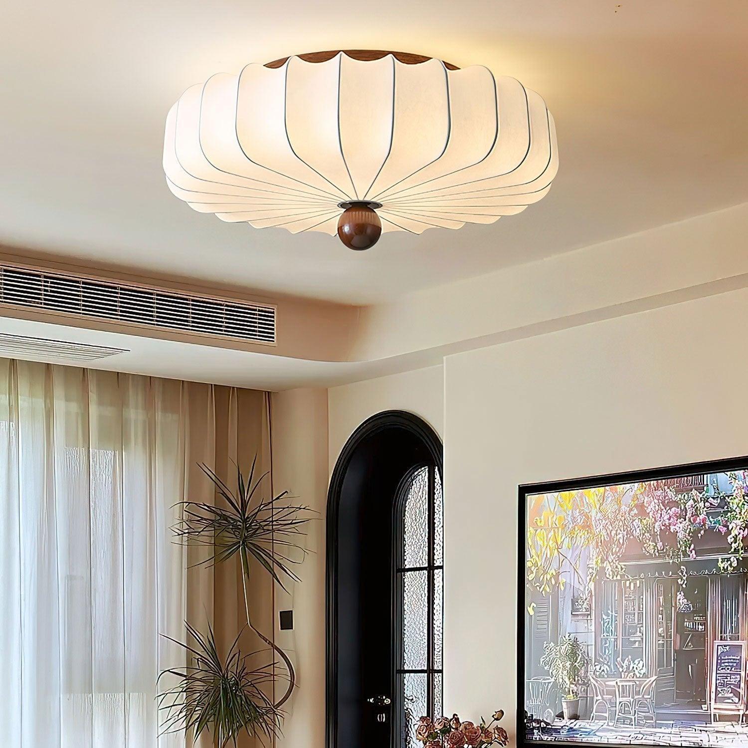 Floral Ceiling Light Wood Accent Integrated LED Elegant 1