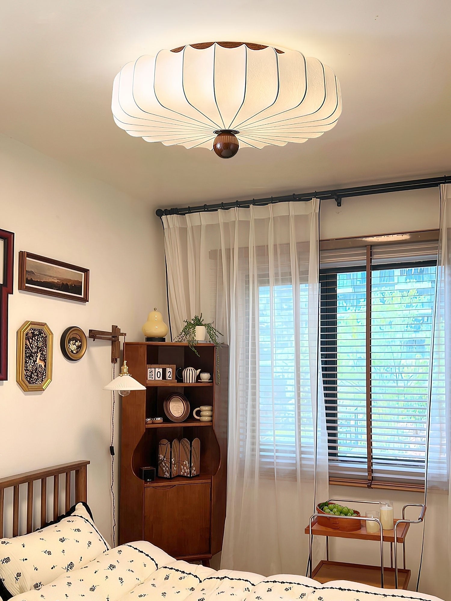 Floral Ceiling Light Wood Accent Integrated LED Elegant 2