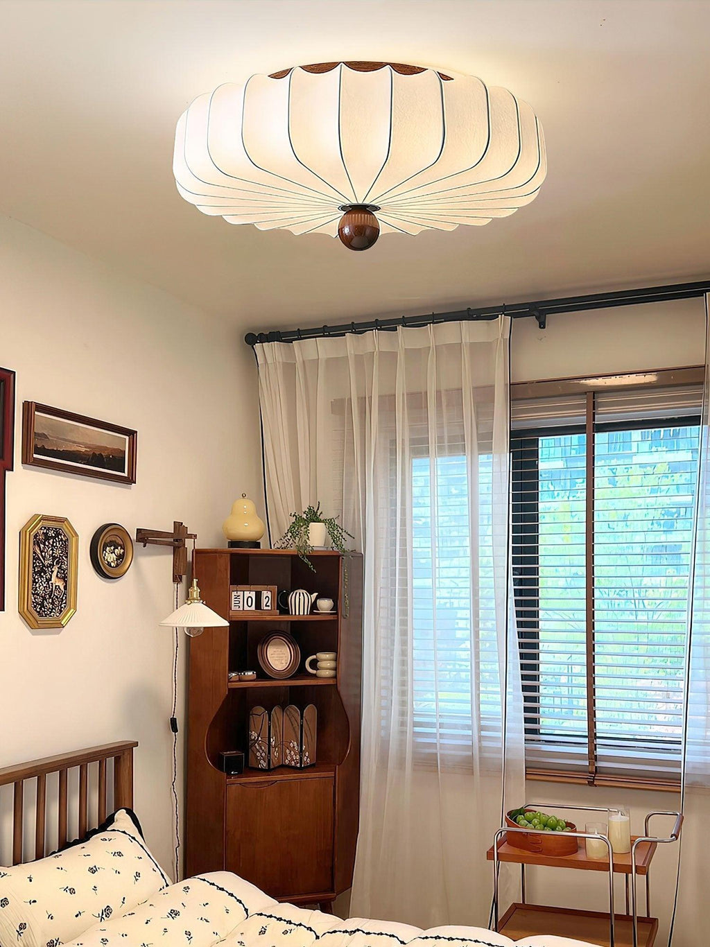 Floral Ceiling Light Wood Accent Integrated LED Elegant 5