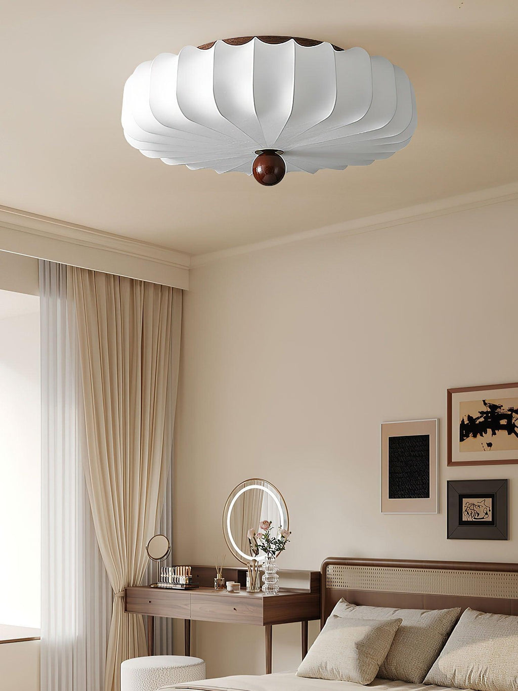 Floral Ceiling Light Wood Accent Integrated LED Elegant 6