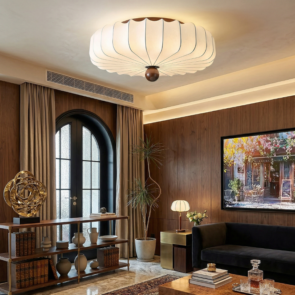 Floral Ceiling Light Wood Accent Integrated LED Elegant 99