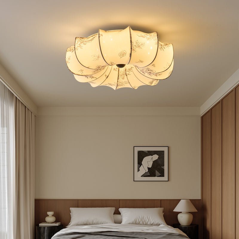 Floral Fabric Flush Mount Ceiling Light LED Dimmable Vintage Bedroom Living Room Home Decor - Stack & Clear 2