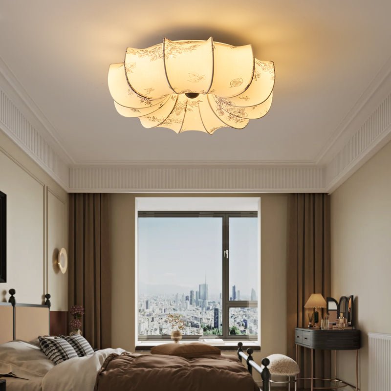 Floral Fabric Flush Mount Ceiling Light LED Dimmable Vintage Bedroom Living Room Home Decor - Stack & Clear 3