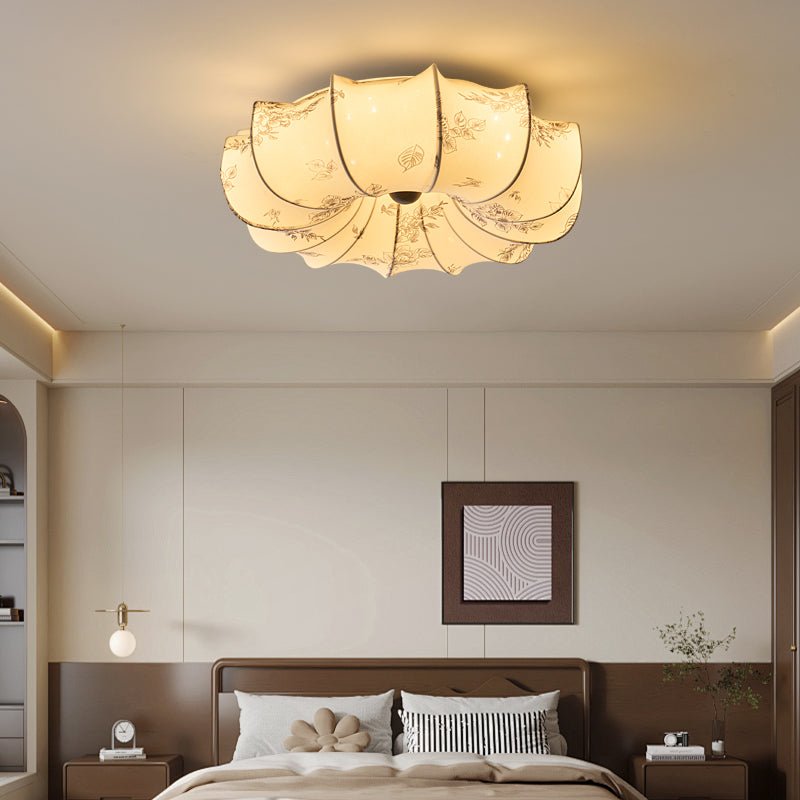 Floral Fabric Flush Mount Ceiling Light LED Dimmable Vintage Bedroom Living Room Home Decor - Stack & Clear 4