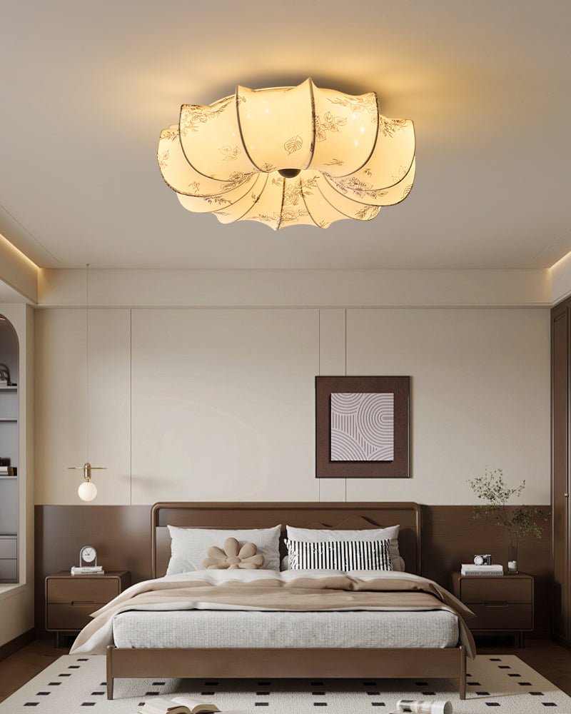 Floral Fabric Flush Mount Ceiling Light LED Dimmable Vintage Bedroom Living Room Home Decor - Stack & Clear 5