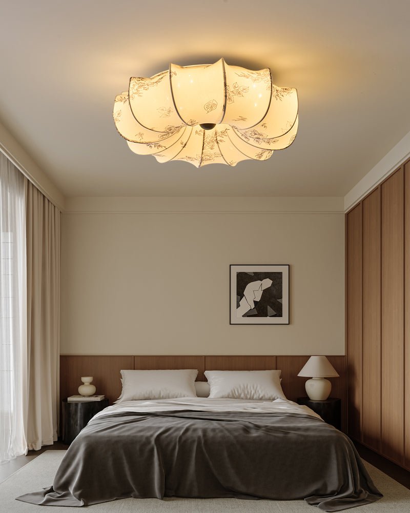 Floral Fabric Flush Mount Ceiling Light LED Dimmable Vintage Bedroom Living Room Home Decor - Stack & Clear 6