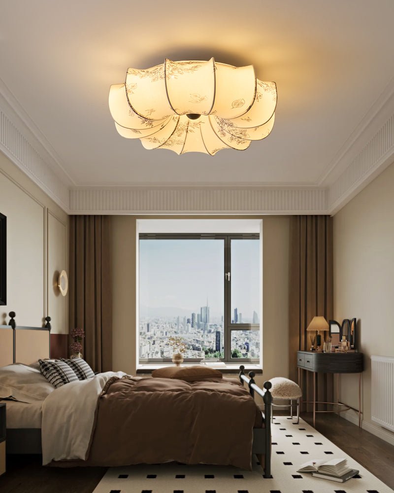 Floral Fabric Flush Mount Ceiling Light LED Dimmable Vintage Bedroom Living Room Home Decor - Stack & Clear 7