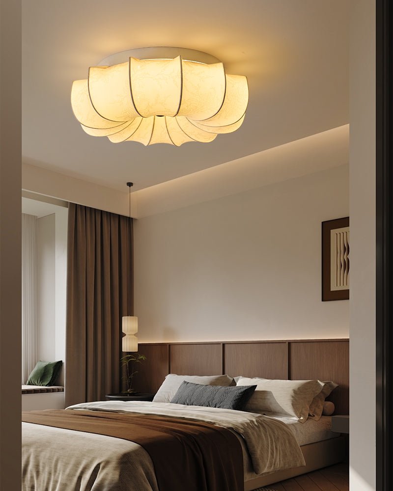 Floral Fabric Flush Mount Ceiling Light LED Dimmable Vintage Bedroom Living Room Home Decor - Stack & Clear 8