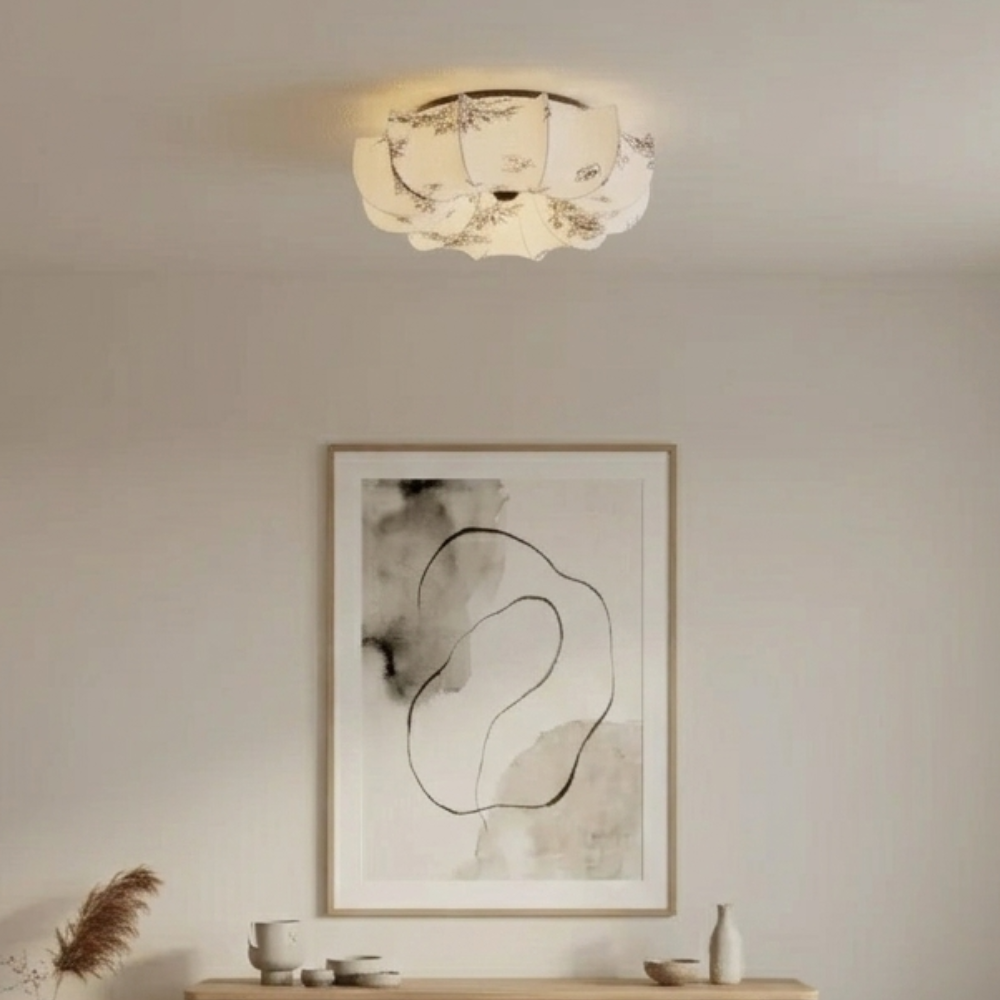 Floral Fabric Flush Mount Ceiling Light LED Dimmable Vintage Bedroom Living Room Home Decor - Stack & Clear 97