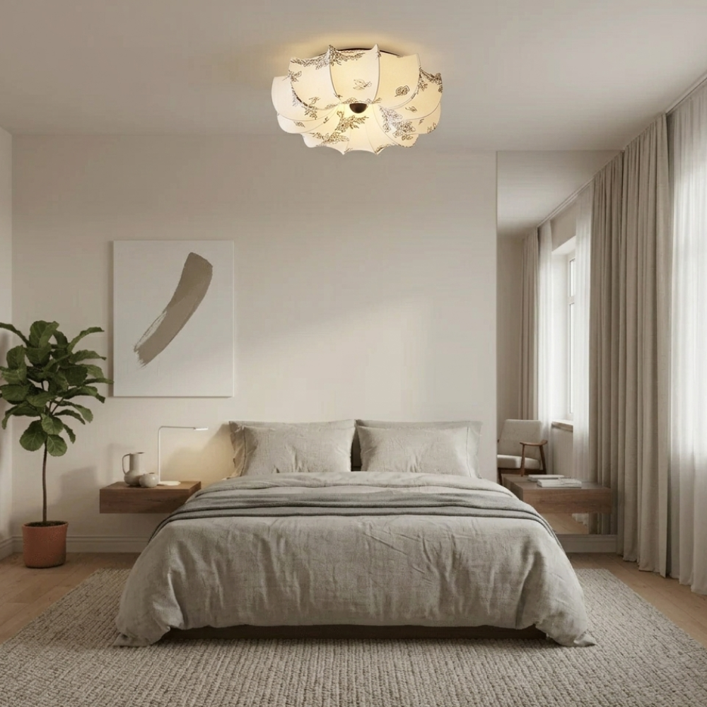Floral Fabric Flush Mount Ceiling Light LED Dimmable Vintage Bedroom Living Room Home Decor - Stack & Clear 98