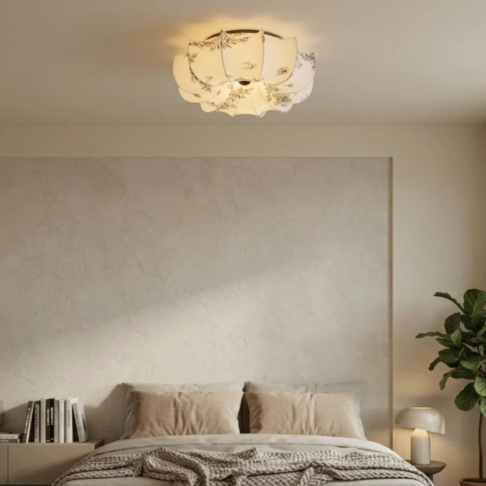 Floral Fabric Flush Mount Ceiling Light LED Dimmable Vintage Bedroom Living Room Home Decor - Stack & Clear 99