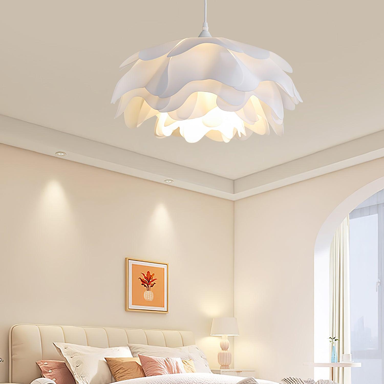 Floral Pendant Light White Acrylic Adjustable Height Design 2