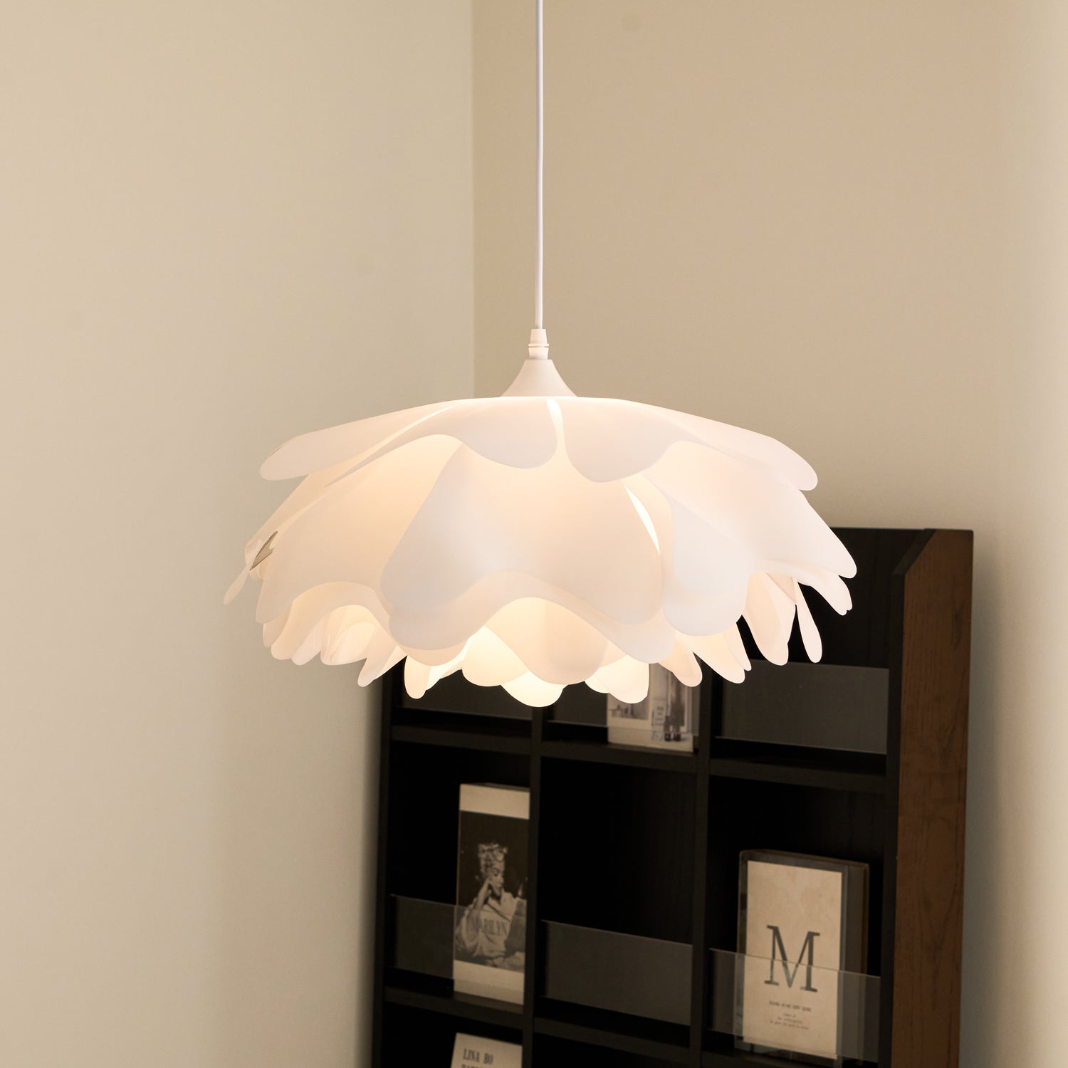 Floral Pendant Light White Acrylic Adjustable Height Design 4