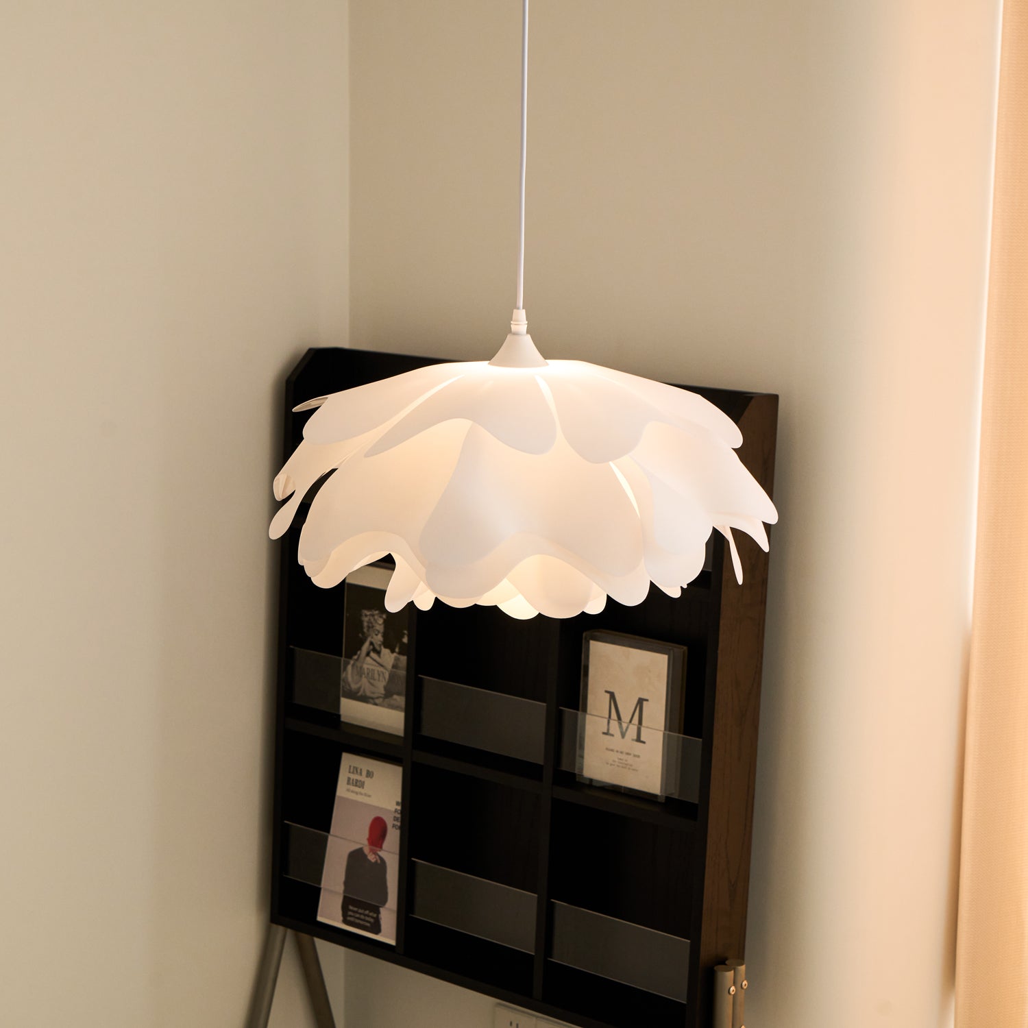 Floral Pendant Light White Acrylic Adjustable Height Design 5