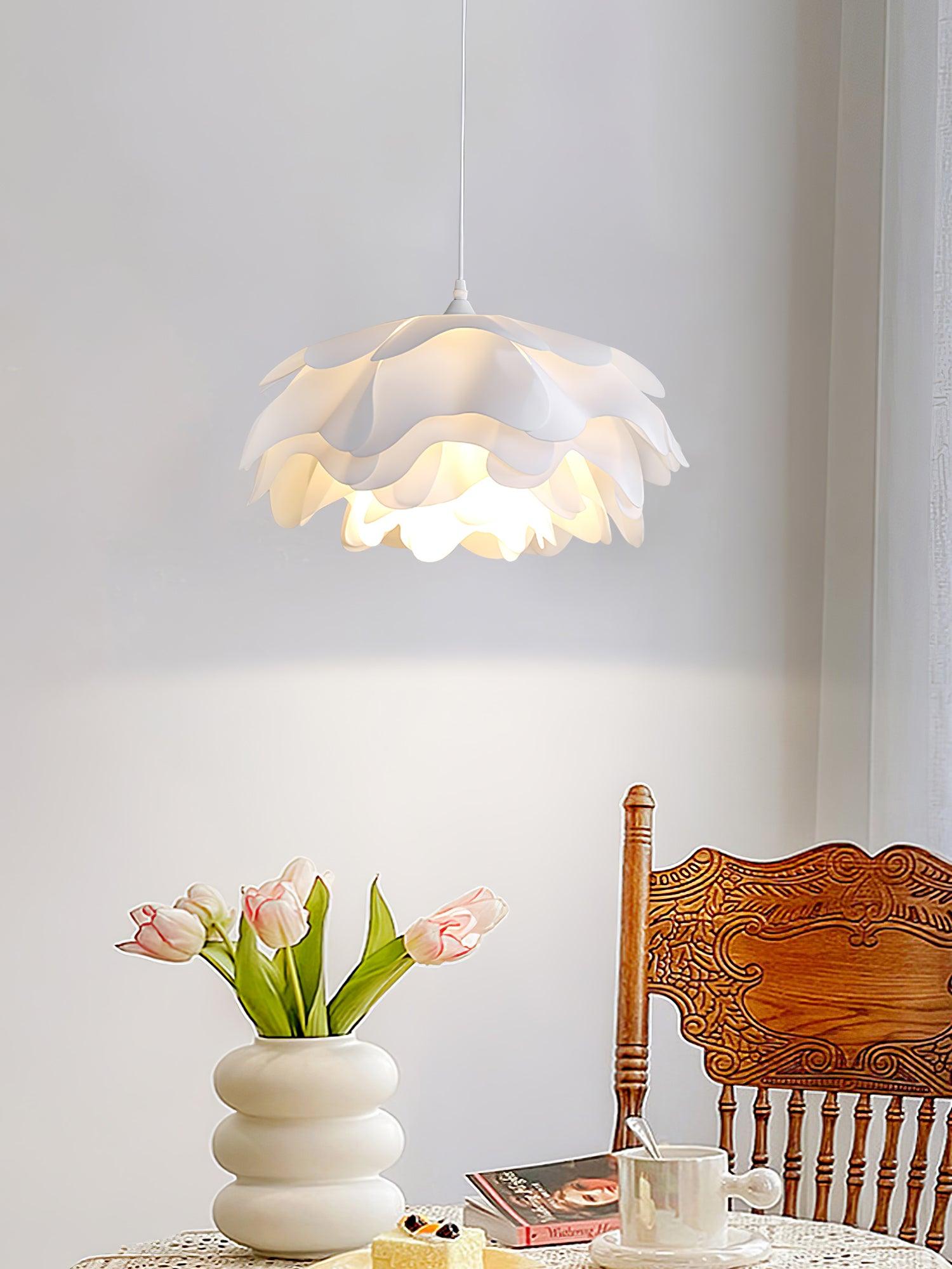 Floral Pendant Light White Acrylic Adjustable Height Design 6