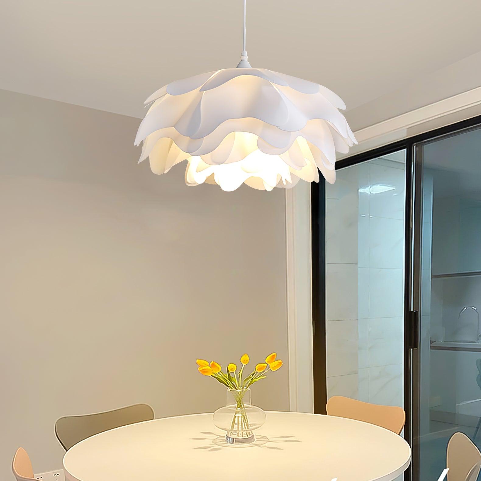 Floral Pendant Light White Acrylic Adjustable Height Design 7