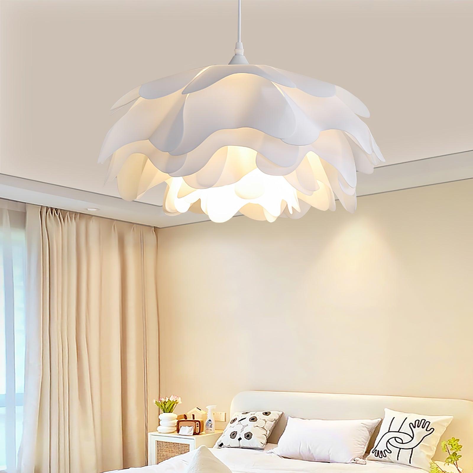 Floral Pendant Light White Acrylic Adjustable Height Design 8