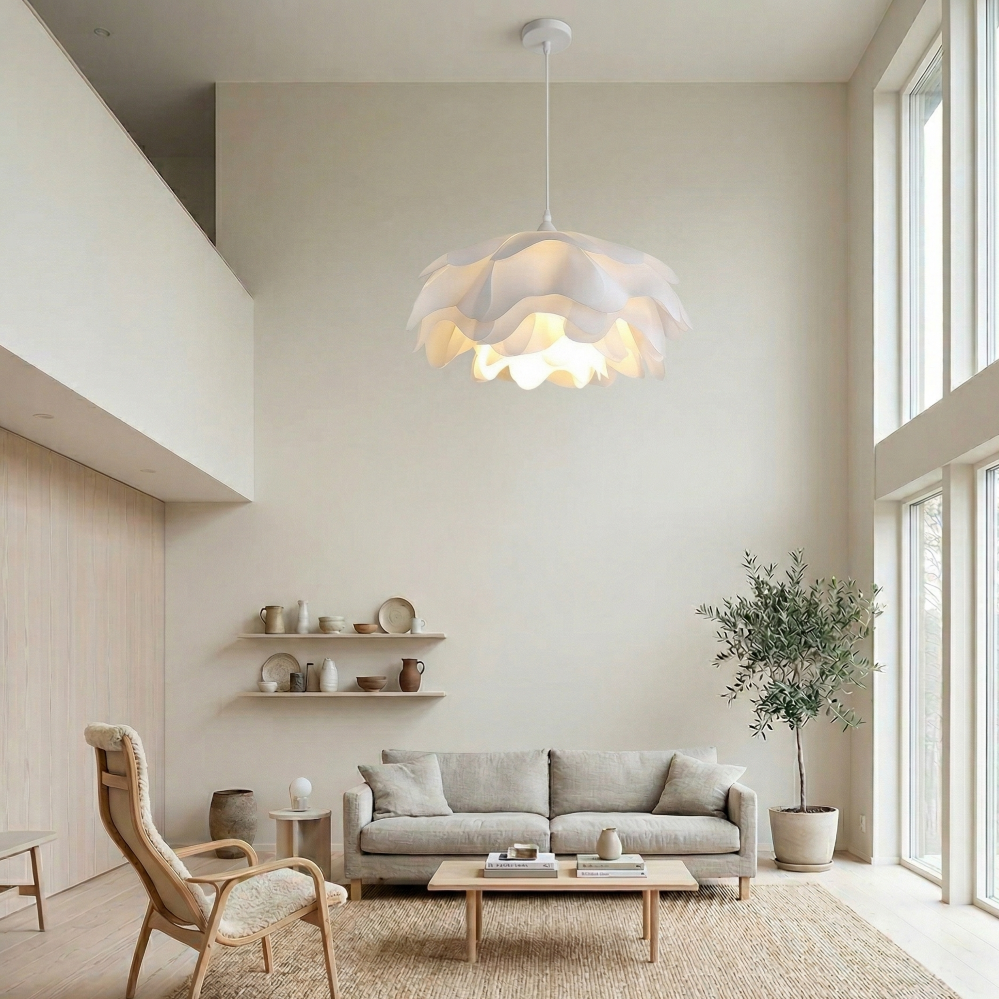 Floral Pendant Light White Acrylic Adjustable Height Design 98