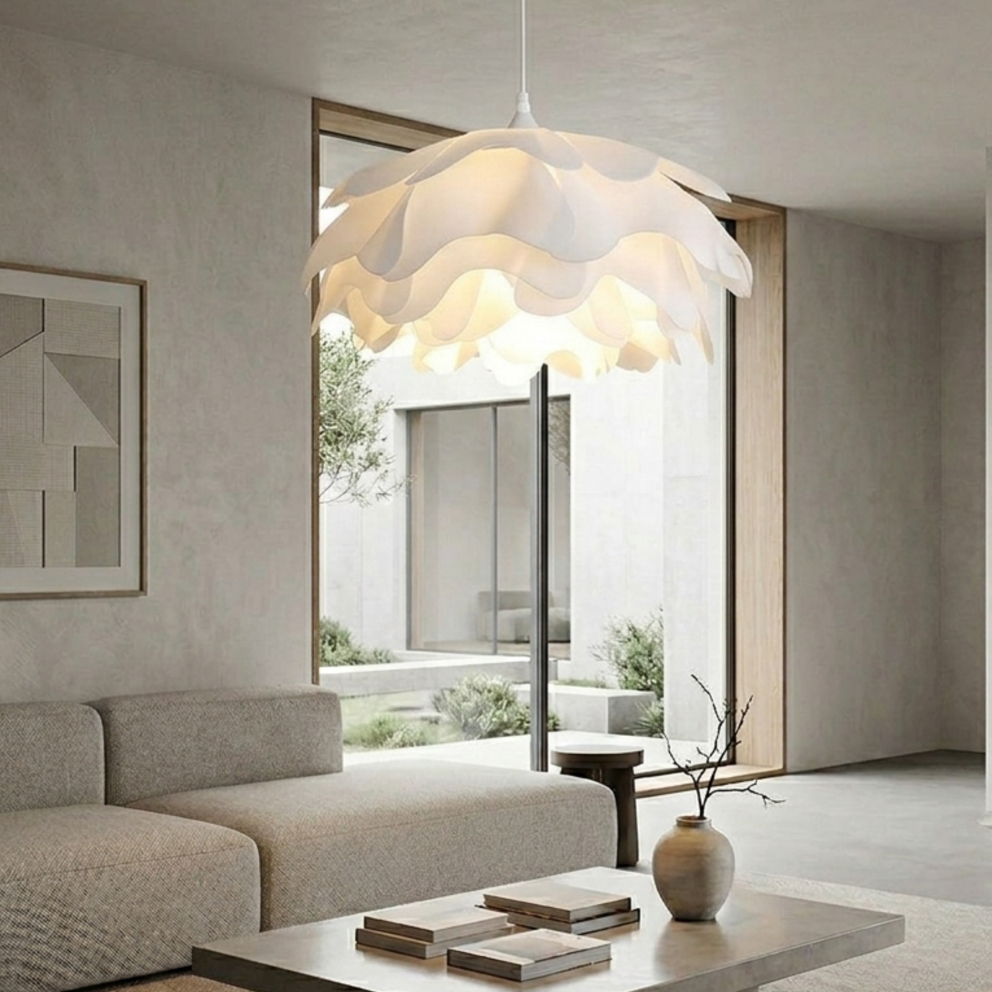 Floral Pendant Light White Acrylic Adjustable Height Design 99