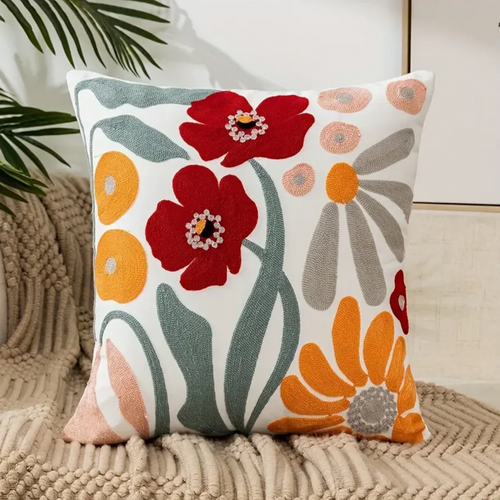 Floral Print Cushion 45x45 cm – Soft Decorative Throw Pillow with Removable Washable Cover 0