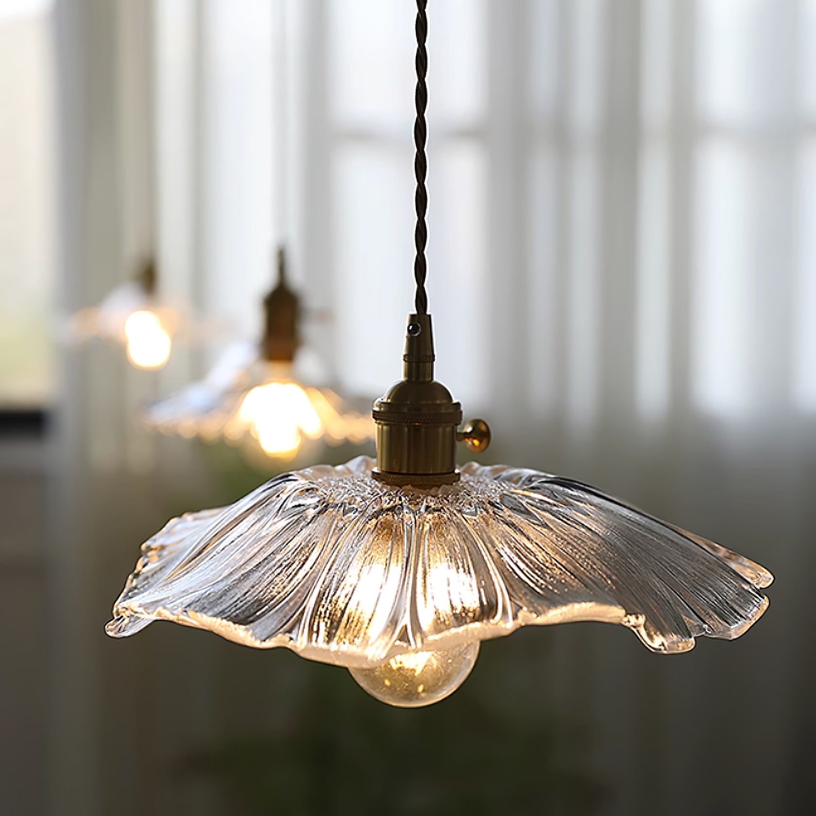 Flower Glass Pendant Light – Retro Adjustable Kitchen Pendant Lighting Fixture 4