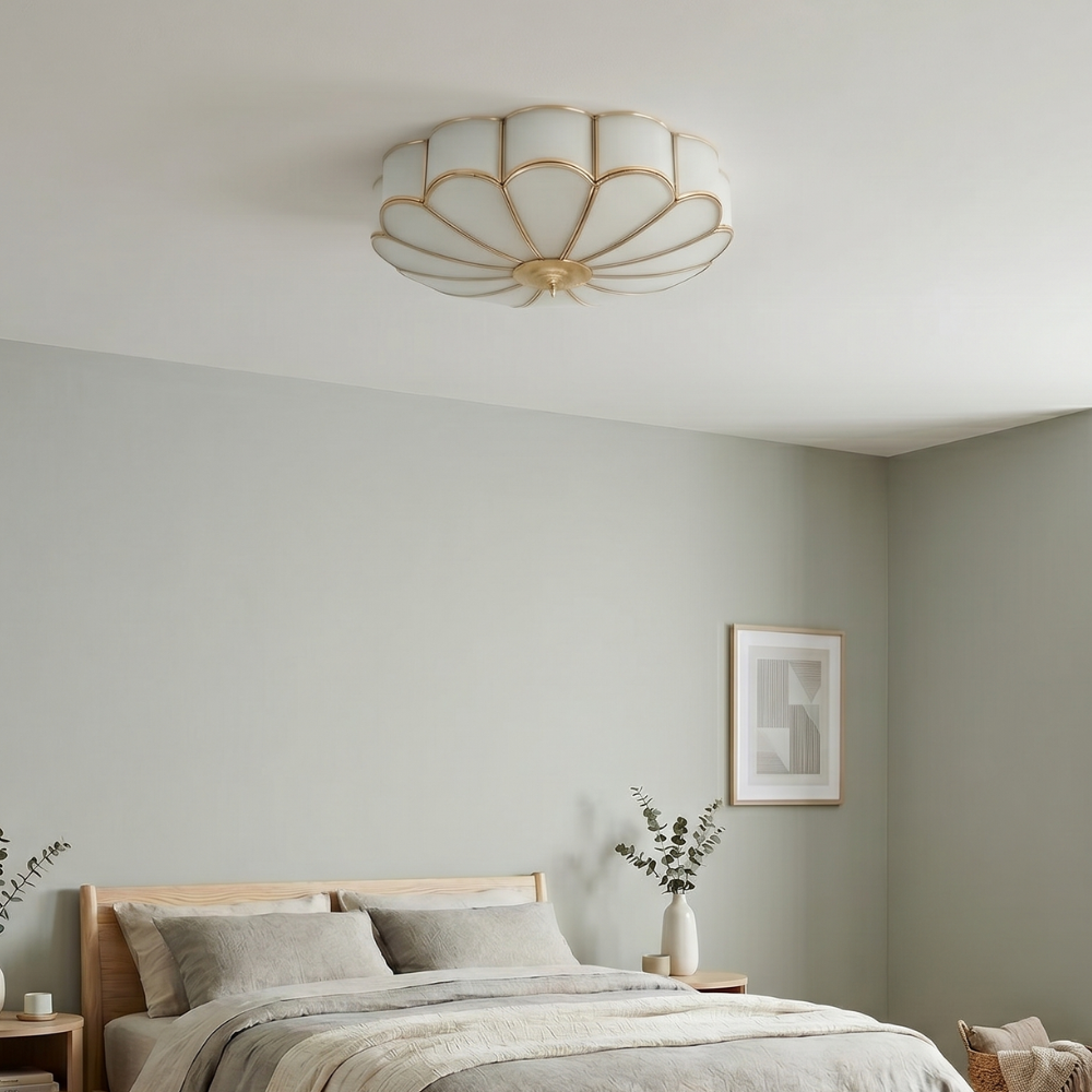 Flower Shape Glass Recessed Ceiling Light – Elegant Brass Finish with LED Compatibility 99
