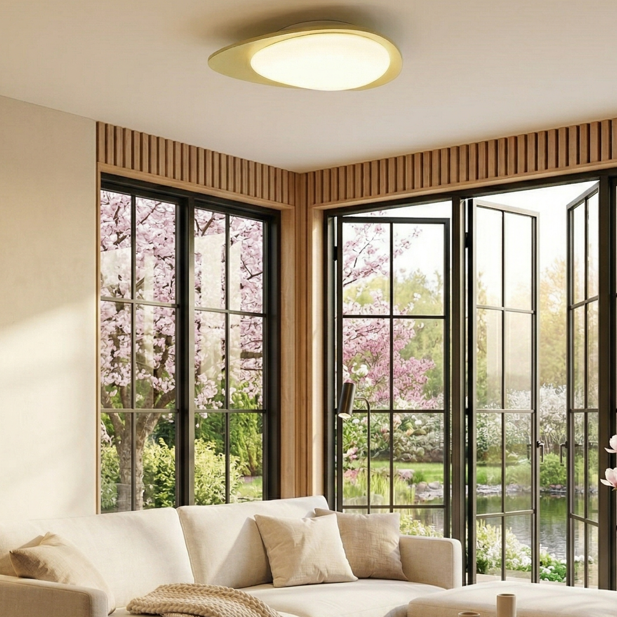 Flush Mount Ceiling Light LED Dimmable Beige Warm White — Dia 46cm - Home Decor - Stack & Clear 97