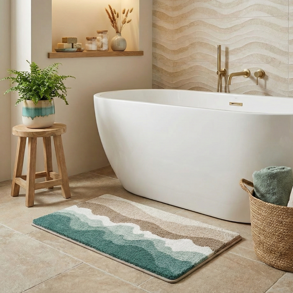 Fur & Plush Non-Slip Bath Mat - Wave Pattern Design 7