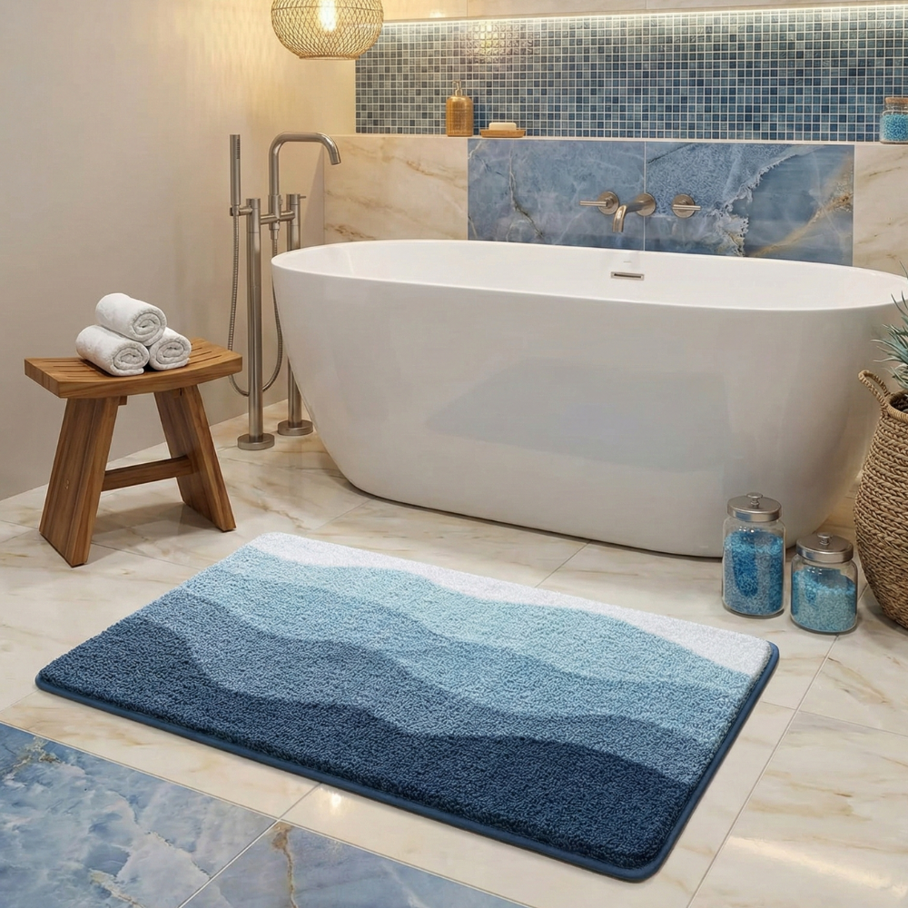 Fur & Plush Non-Slip Bath Mat - Wave Pattern Design 9