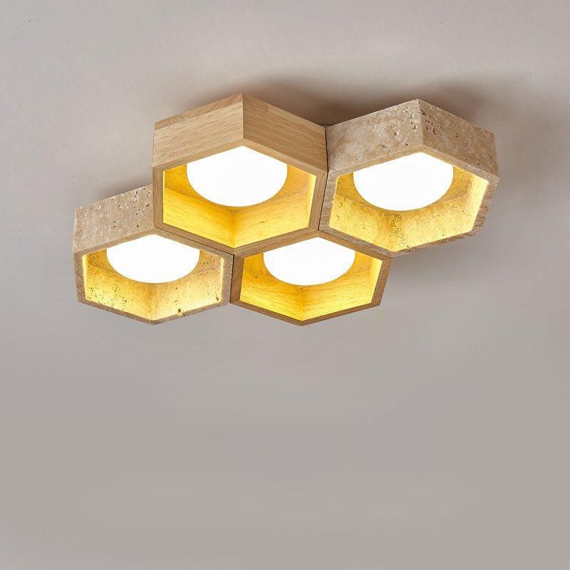 Geometric Ceiling Light Yellow Travertine Modular Design 10