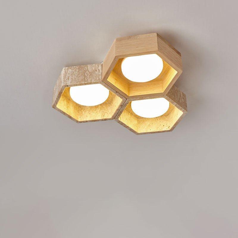 Geometric Ceiling Light Yellow Travertine Modular Design 14