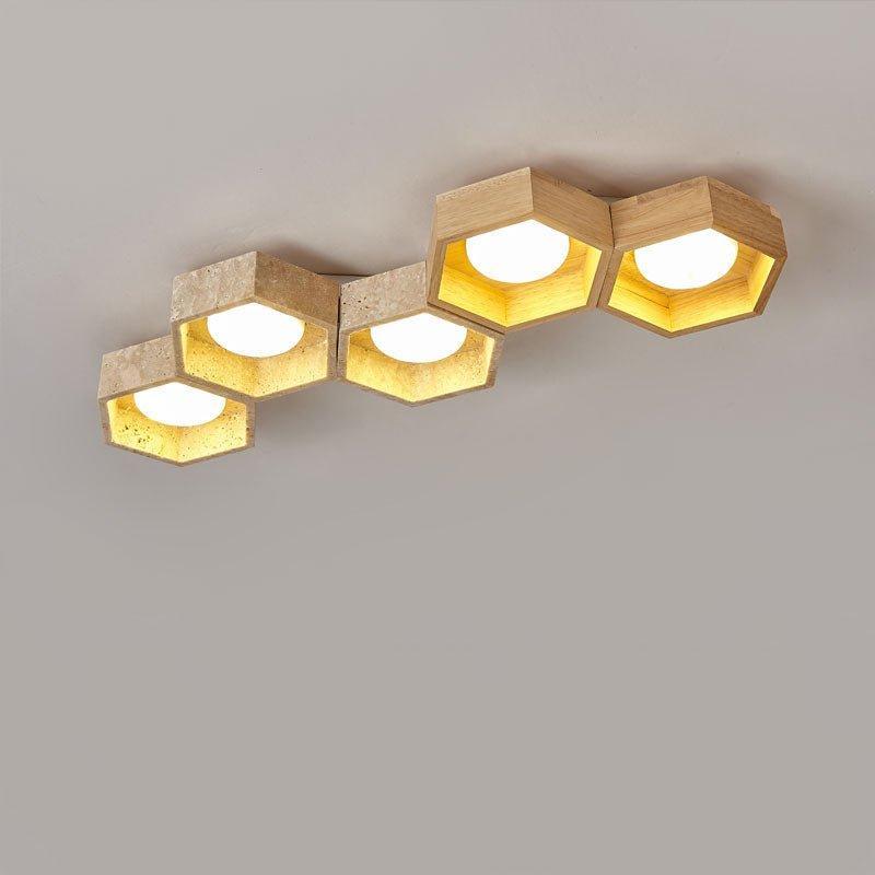 Geometric Ceiling Light Yellow Travertine Modular Design 15