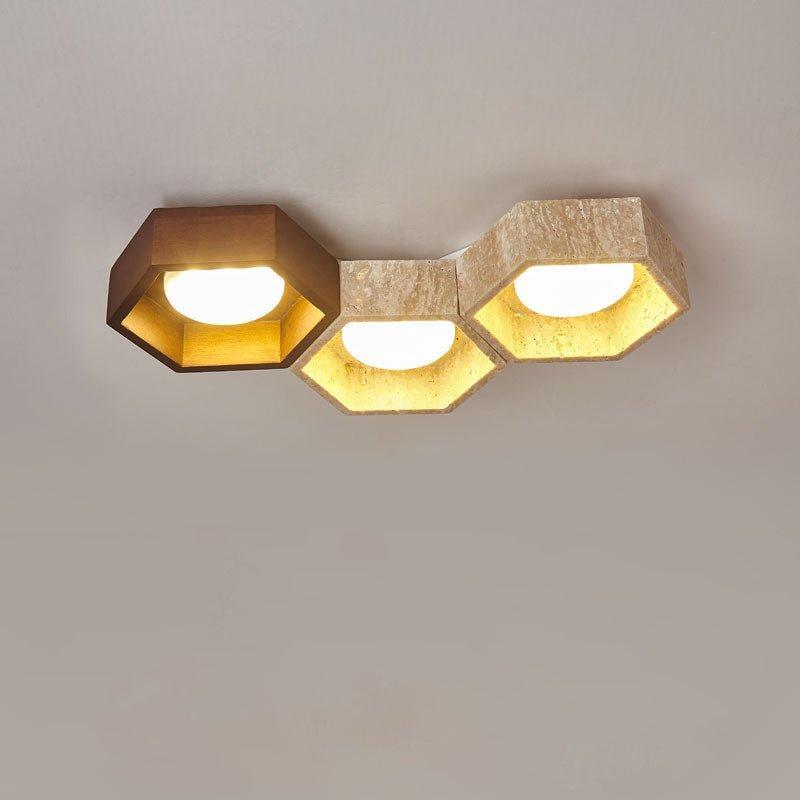 Geometric Ceiling Light Yellow Travertine Modular Design 18