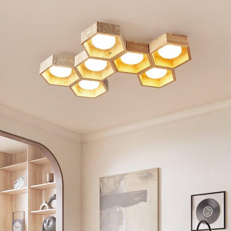 Geometric Ceiling Light Yellow Travertine Modular Design 2