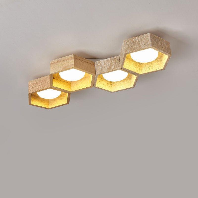 Geometric Ceiling Light Yellow Travertine Modular Design 20