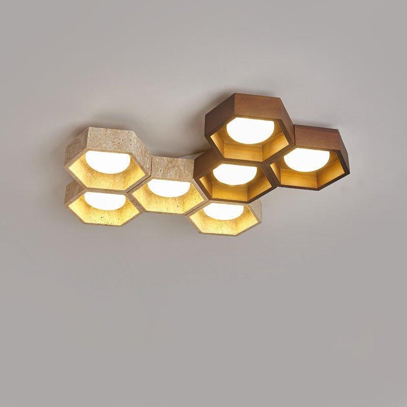 Geometric Ceiling Light Yellow Travertine Modular Design 21