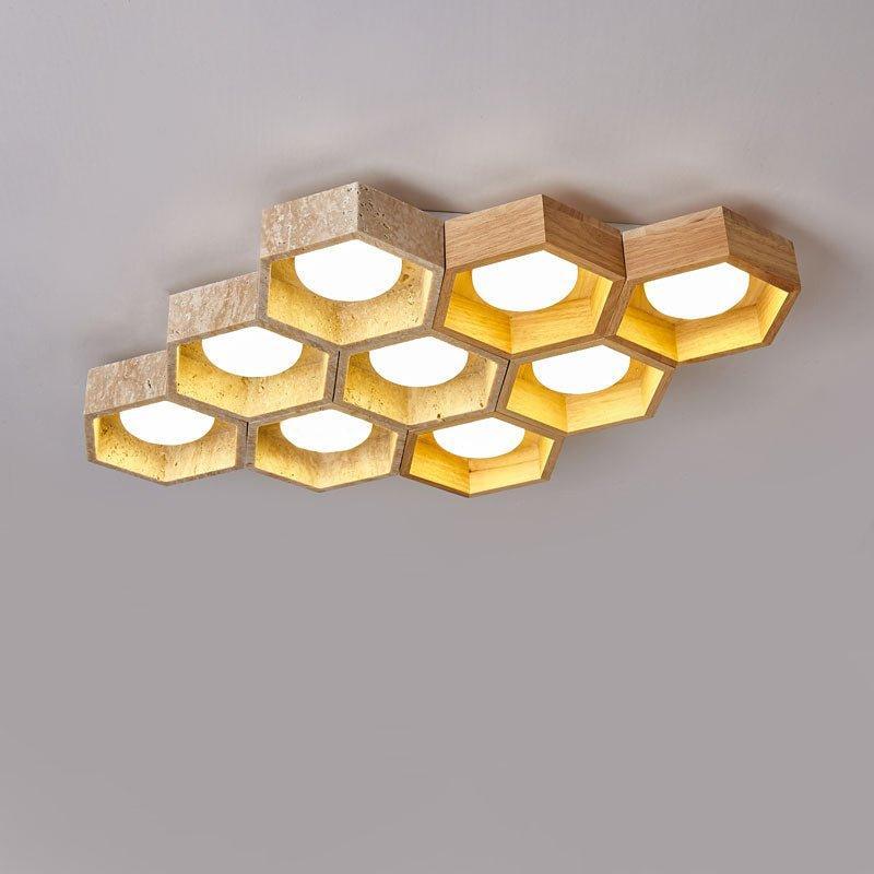 Geometric Ceiling Light Yellow Travertine Modular Design 22
