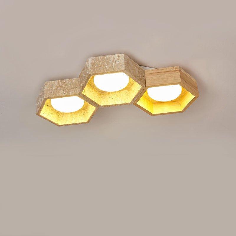 Geometric Ceiling Light Yellow Travertine Modular Design 24