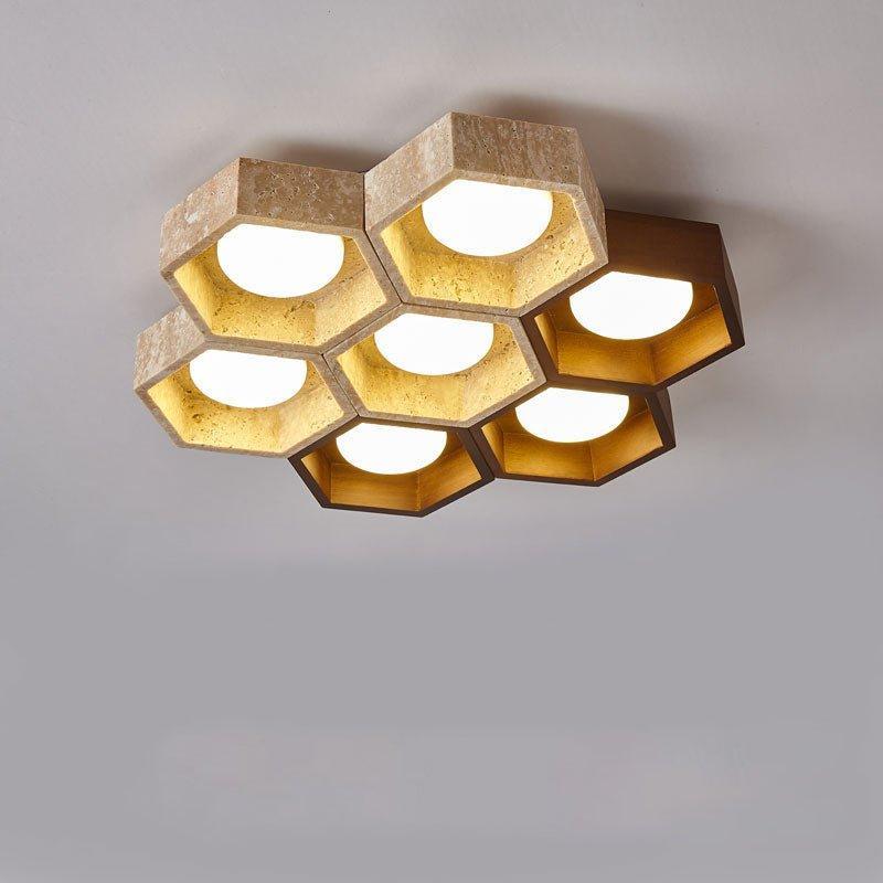 Geometric Ceiling Light Yellow Travertine Modular Design 27