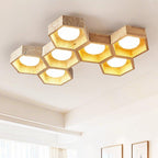 Geometric Ceiling Light Yellow Travertine Modular Design 3