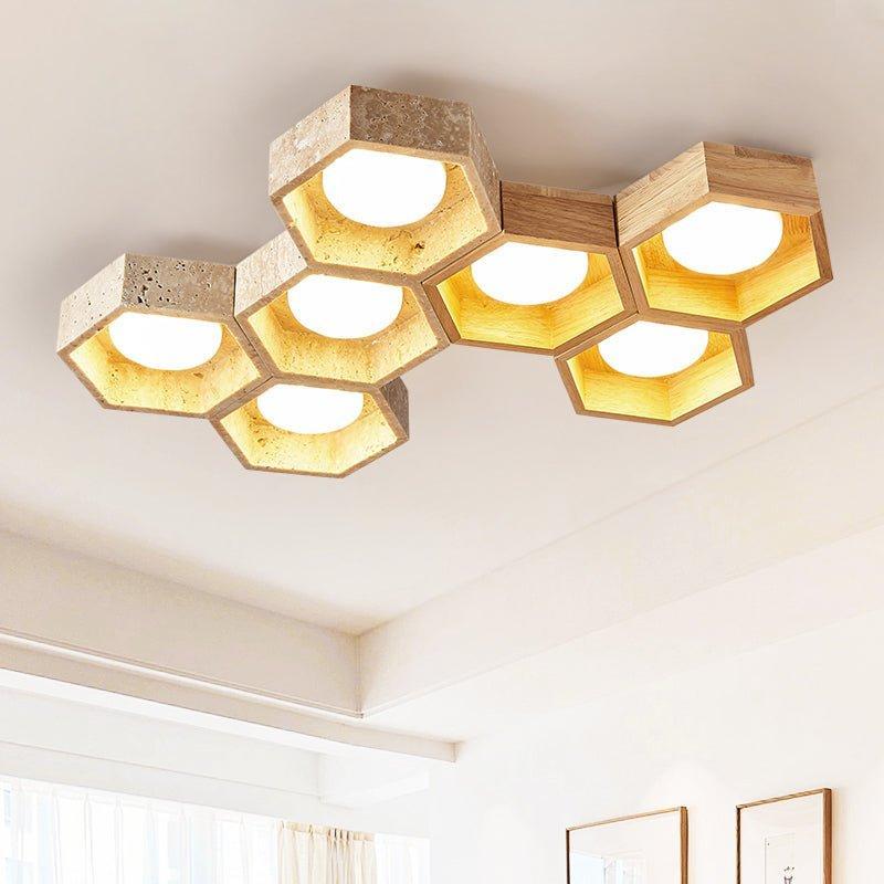 Geometric Ceiling Light Yellow Travertine Modular Design 3