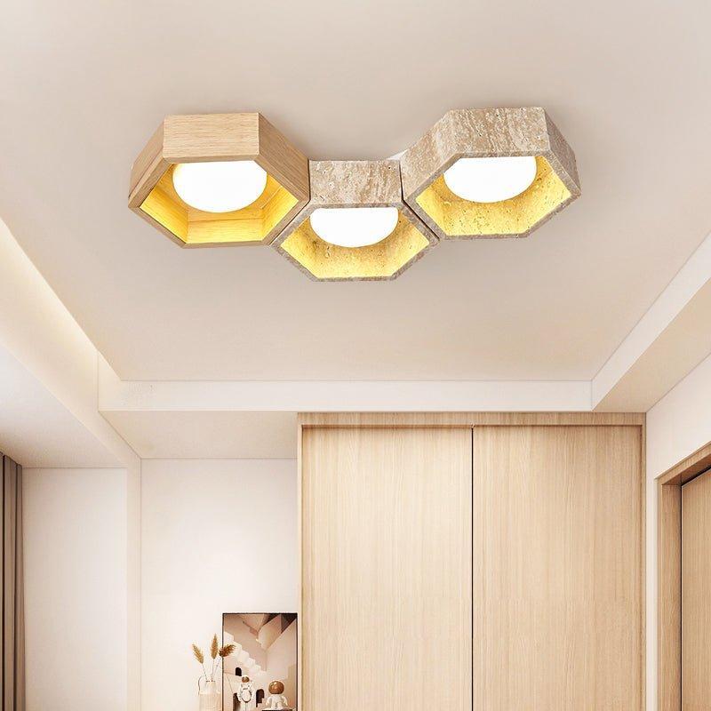 Geometric Ceiling Light Yellow Travertine Modular Design 4