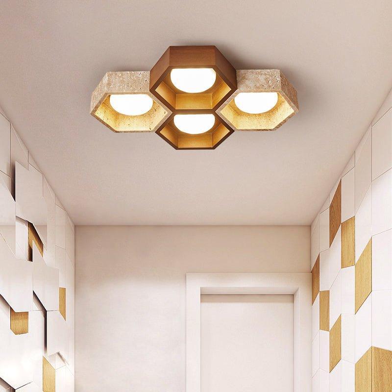 Geometric Ceiling Light Yellow Travertine Modular Design 5