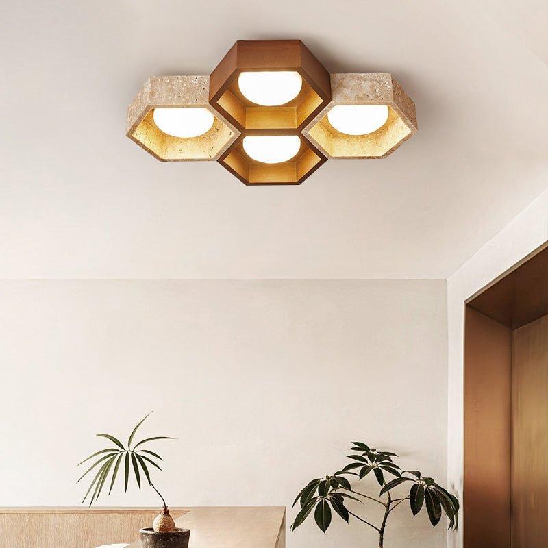 Geometric Ceiling Light Yellow Travertine Modular Design 6