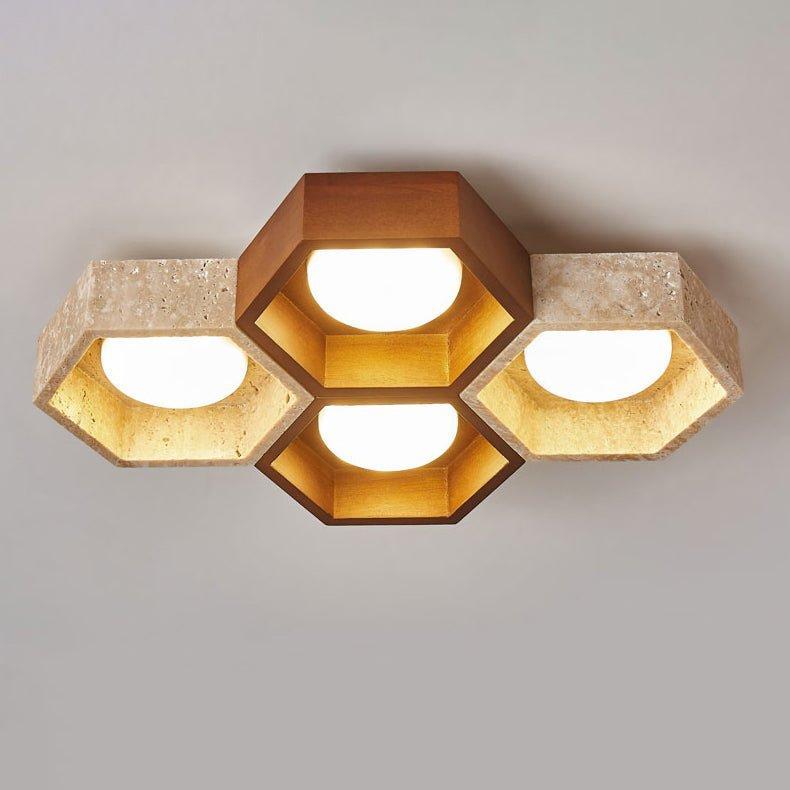 Geometric Ceiling Light Yellow Travertine Modular Design 8